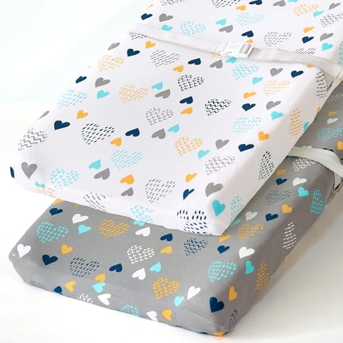 Image of BROLEX Changing Pad Covers for Baby: Boy Girls Ultra Stretchy Soft 2 Pack Heart Pattern