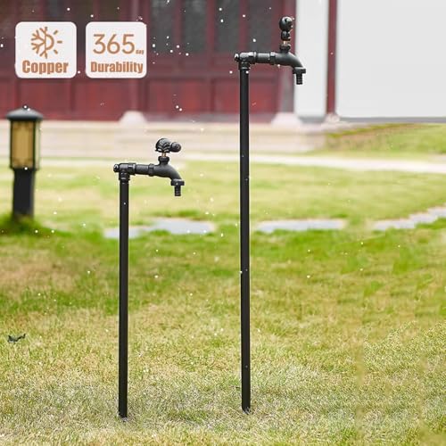 Columna de agua para exteriores con grifo, hidrante vertical de jardín, dispensador de agua de doble salida con manguera de pistola de pulverización para riego de jardín y cuidado del césped