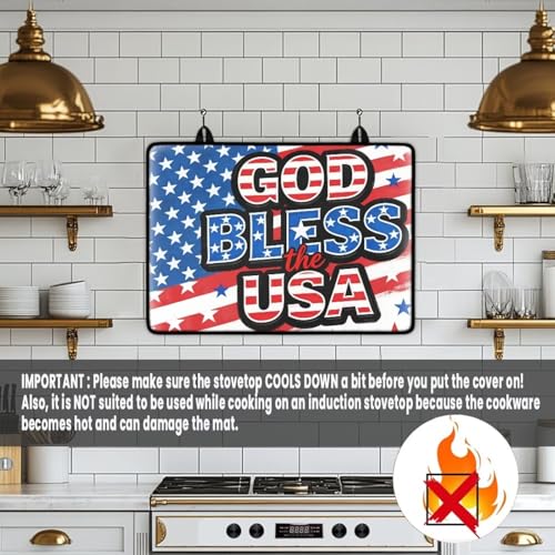 Image of Poceacles 250th Independence Day Decor Stove Cover for America 250th Anniversary Stovetop Protector Cover Induction Electric Stove Burner Mat for 4th of July, American Flag Print