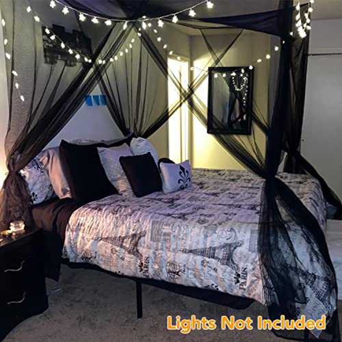 image for Twinkle Star 4 Corner Mosquito Net Black Canopy Bed Curtains for Full/