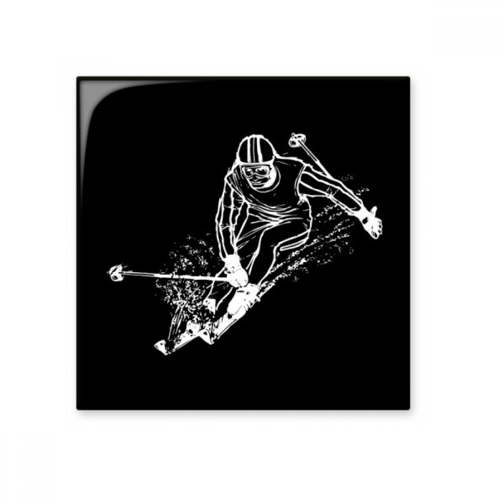 Céramique bisque murale de style avec grande illustration ski noir