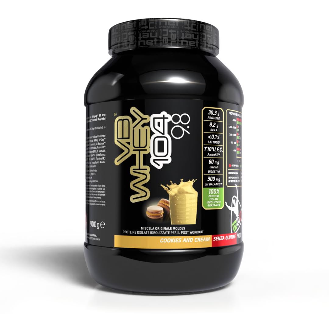 NET Integratori VB WHEY 104 9.8 Optipep - 900g Cookie and Cream - Proteine Isolate Idrolizzate per via Enzimatica Con EAA e BCAA - Massimizza Sintesi Proteica, Crescita e Mantenimento Muscolare