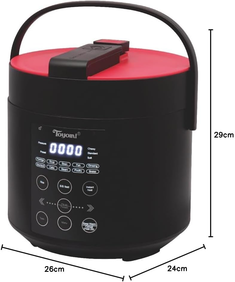 Image showing the dimensions of the Toyomi PC 2001 pressure cooker.