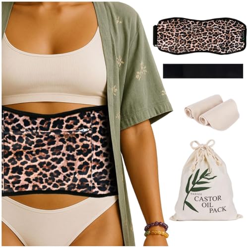 5-Pack Ultra-Soft Cotton Flannel Castor Oil Stomach Wrap, Premium Comfort, Leak-Resistant & Adjustable Fit, Reusable, Mess-Free Detox & Relaxation Kit with Extra Pads & Storage Bag - Unique Design