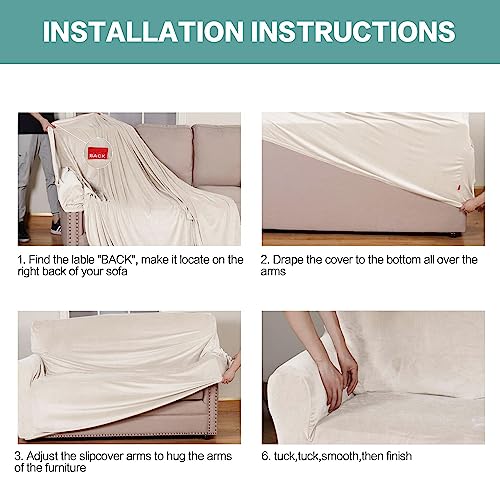 Turquoize TQYHRLTSLIPCOVER-1-IVORY-TRUE Velvet Chair Covers For Living Room Stretch Slip Covers For Armchairs Arm Chair Covers With Arms Chair Slipcovers thumb #4