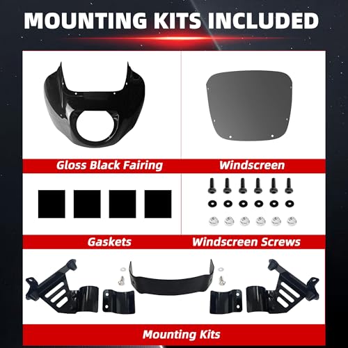 Image of FATECIM Headlight Quarter Fairing with 9 inch Smoke Windshield & Bracket Mount For Harley 2018-2020 2025 Street Bob FXBB, 2021-2024 Street Bob 114 FXBBS, 2020-2024 Softail Standard FXST