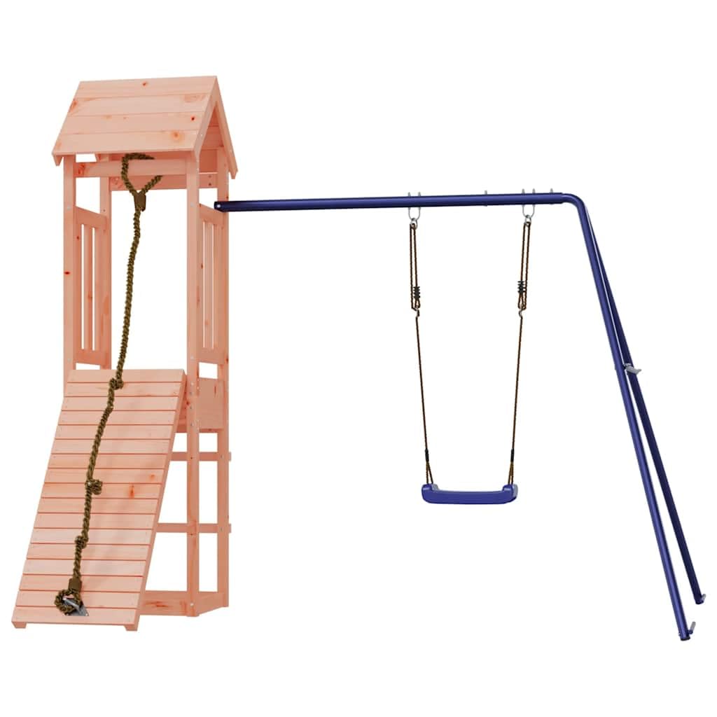 Torre da gioco in legno massiccio Douglasie con altalena, torre da arrampicata e parete da arrampicata, per bambini all'aperto, con piattaforma, corda, scala e seduta per un divertimento