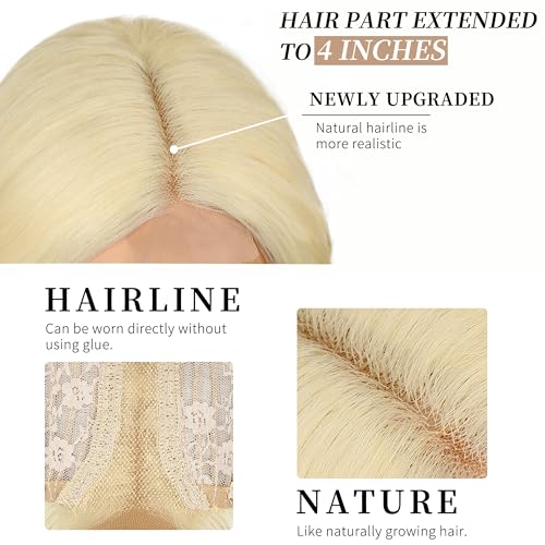 Image of AISI HAIR 【Beginner Friendly Wig 613 Blonde Wig for Women, Long Wavy Lace Hairline Middle Part Synthetic Wig for Daily Party-26 Inch