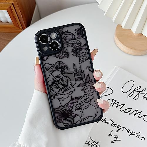 XIZYO Case for iPhone 13 6.1 Inch, Cute Frosted Translucent Rose Floral Flower Pattern Shockproof Cover