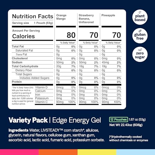 Image of UCAN Edge Energy Gel Shots, Variety Pack (12, 2 Ounce Packets) for Running, Training, Workouts, Fitness, Cycling, Crossfit | Sugar-Free, Vegan, & Keto Friendly Energy