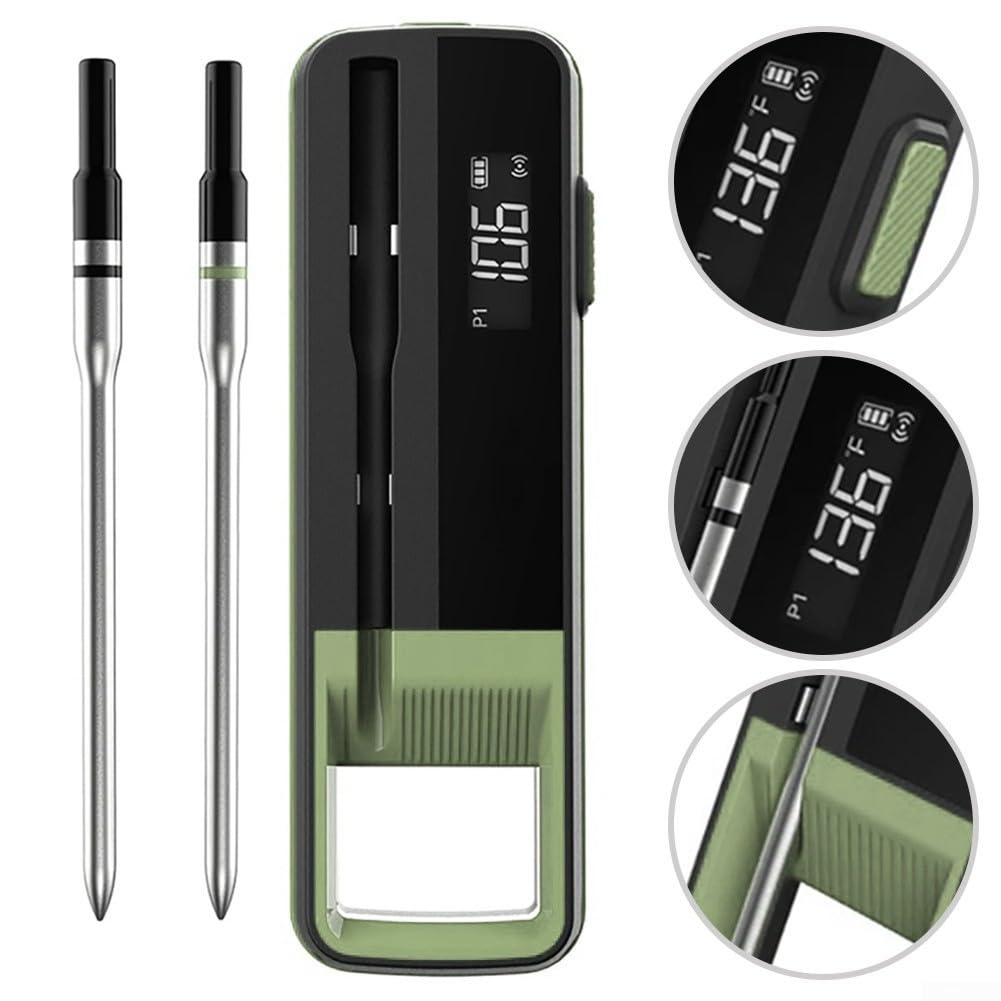 Digitales Grillthermometer mit App-Steuerung: 300°C, 100m Reichweite, 304 Edelstahl Sonde für präzises BBQ und Fleisch(Double)