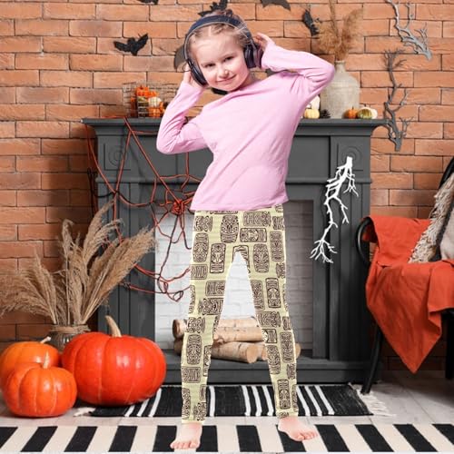 Girls' Leggings Tiki Mask Yellow Ankle Length Printed Leggings Comfort Pants for Kids 4-10 Years2