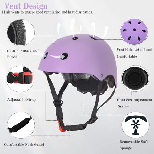 Image of FOOKCIAN Kids Helmet,Toddler Skateboard Helmets for Ages 2-3-5-8-14 Years Boys Girls with Knee and Elbow Pads Wrist Guards fit Roller Skates,Skateboarding,Skating Scooter Adjustable Kids Helmet