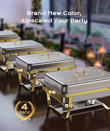 Zilode CFD01 Chafing Dishes For Buffet 4 Pack, 8Qt [Elegant Gold And Silver Colors] Stainless Steel Chafing Dish Buffet Set [Sturdy And High Grade] Chafers And Buffet Warmers Sets thumb #4