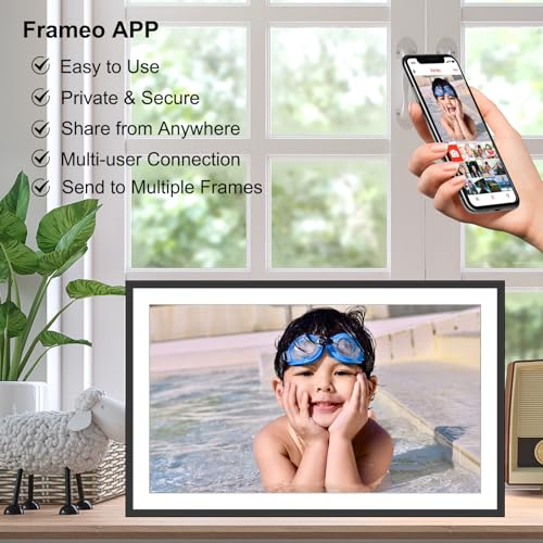 Image of Frameo Digital Photo Frame, 15.6 inch 32GB WiFi Large Digital Frame with 1920x1080 Full HD Touchscreen, Wall Mount, Auto Rotation, Easy to Send Photos and Videos
