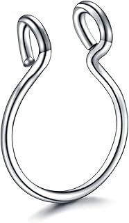 シルバーサージカルスチール ユニ フェイクフープ 細い鼻輪クリップスタッド ピアスなし, Small, ステンレス鋼, 宝石なし