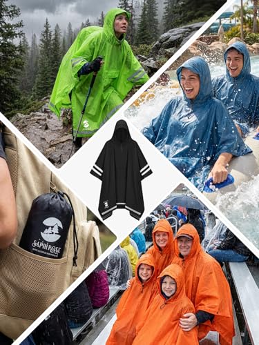 Image of SaphiRose Hooded Rain Poncho Waterproof Raincoat Jacket for Men Women Adults