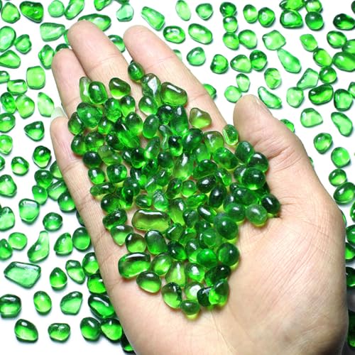 Image of 1 Lb (460 g) Green Sea Glass Stones Irregular Rainbow Glass Pebble Decorative Rock Quartz Tumbled Gemstone Chips for Aquarium Decoration /Vase Filler /Jewelry Making /Handwork Craft /Gems Display