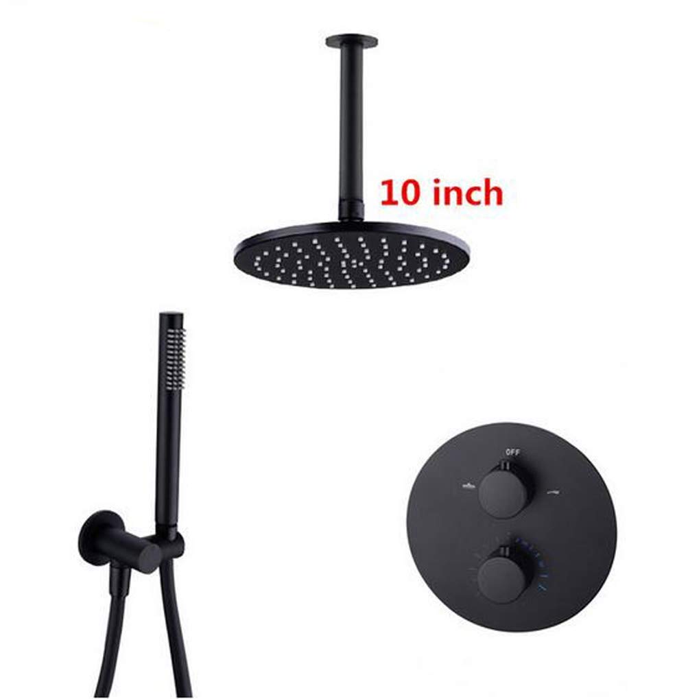 Sistema de Ducha, grifos de Ducha de latón Negro montados en el Techo Cabezal de Ducha de Lluvia de 8-12"Desviador de baño Válvula termostática de 2 y 3 vías con Cabezal de Ducha de Mano, Juego de