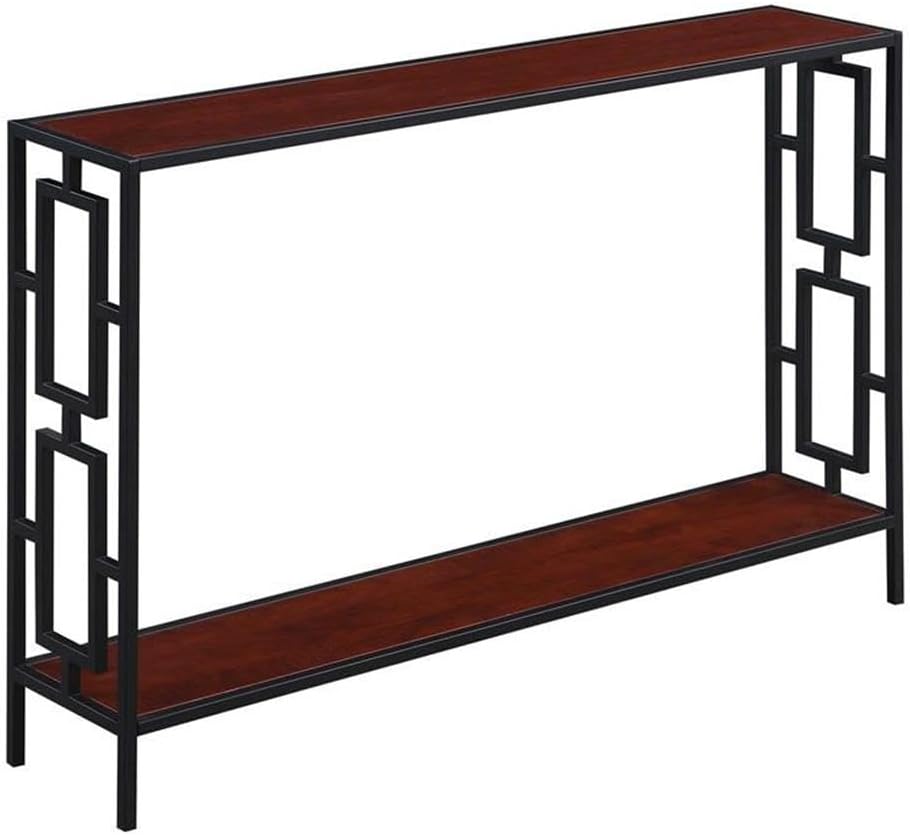 Town Square Metal Frame Console Table with Shelf, Cherry / Black