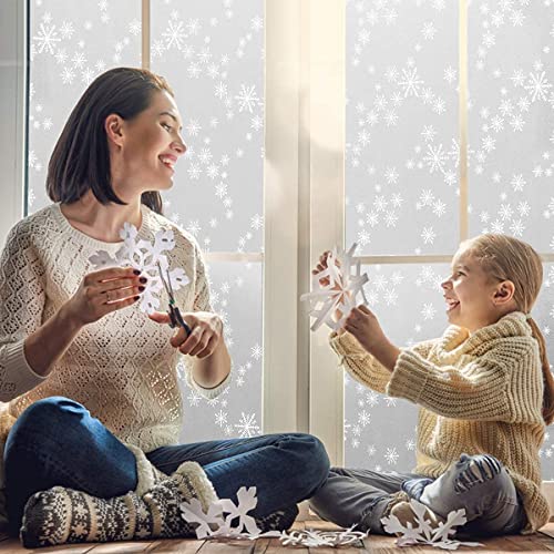 Image of WISDOM Privacy Window Film Frosted Glass Film No Glue Anti-UV Window Sticker Non Adhesive for Privacy Office Meeting Room Bathroom Living Room (Snowflake Frosted, 24 x 240 inch)