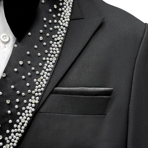 Men's Black Blazer with Rhinestone Embellished Lapel, Single Breasted, One Button, Dual Vent4