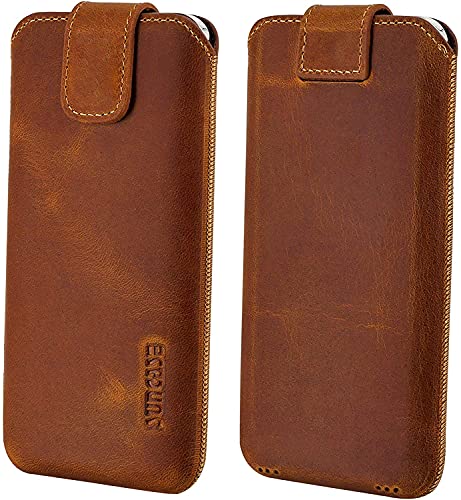 Étui en cuir véritable iPhone 13 Pro Suncase chic Cognac