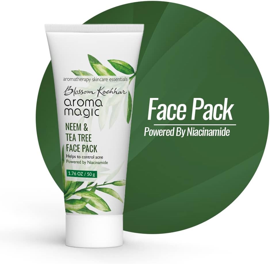Neem & Tea Tree Face Pack- 5% Niacinamide, Lemon Extracts & Essential Oils of Lavender | Prevents Acne/Pimple, Black heads, Tightens Pores | For Oily/Acne Prone Skin, 50g (Pack of 1)