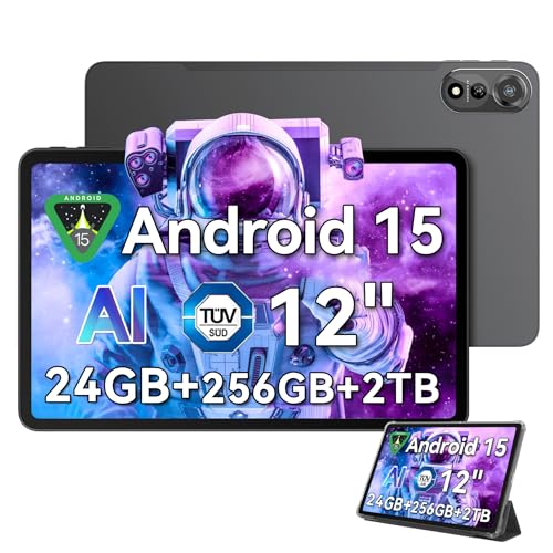 Blackview 12 inch Tablet Best Android 15,Large Tablets with FHD+2K Display, 24GB RAM + 256GB ROM, 5G WiFi, 9000mAh, Pen &Case, Octa-core Unisoc T615, Widevine L1, Google GMS- MEGA 2 24GB+256