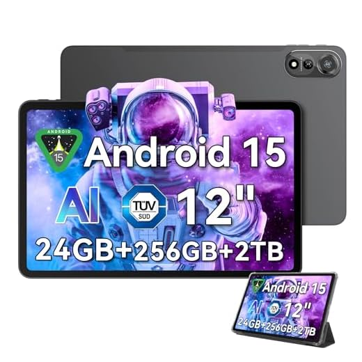 Blackview Android 15 Tablet Mega2 2025, 12 inch Android Tablet with FHD+2K Display, 24GB RAM + 256GB ROM, 9000mAh, Pen &Case, Octa-core Unisoc T615, Widevine L1, Google GMS, Gray