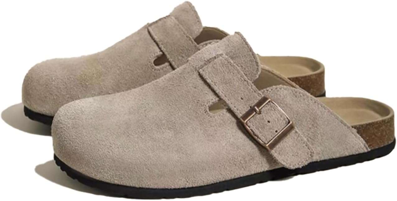 Suede Clogs Sandals Work Shoes with Soft & Comfortable Latex Footbed Thick Arch Support and Adjustable Buckle