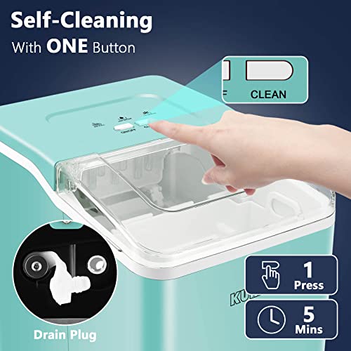 Kumio Ice Makers Countertop, 9 Bullet Ice Ready In 6-8 Mins, 26.5 Lbs/24 Hrs, Self-Cleaning Countertop Ice Maker, Portable Ice Machine With Ice Scoop & Basket, Blue #TOP3