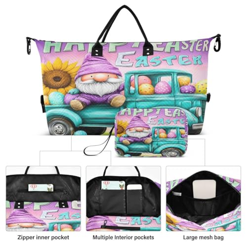 Easter Gnome Car Sunflower Travel Duffle Bag Gym Bag Weekender Bags with Toiletry Bag Travel Trip Tote Bag2