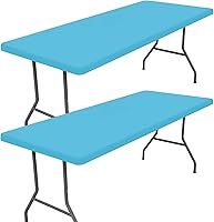 Vista 54 de Paquete de 2 manteles rectangulares de elastano de 4 pies, elásticos y ajustables para pícnic, cubierta de mesa de patio elástica y lavable
