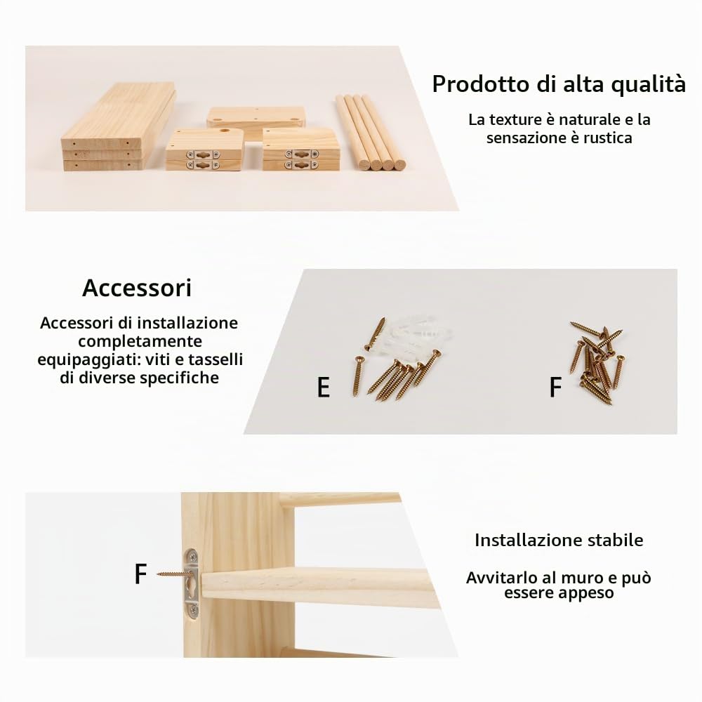 3 Pezzi 40cm Mensole da Parete in Legno per Libreria Salvaspazio | Scaffali da Parete in Legno, Mensola da Muro Set, Mensole Libri da Parete, per Camera da Letto Soggiorno Cucina Bagno