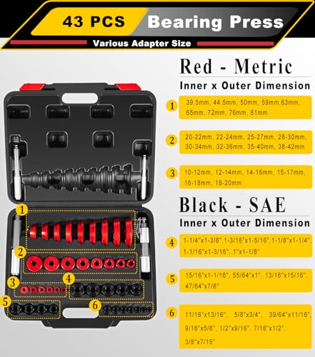 Image of Bearing Press Kit, 43pc Bearing Race and Seal Driver Set with 4 Seal Driver and 39 Bearing Adapters, Seal Installer Bearing Driver Kit for Wheel Bearing Race & Seal Installation