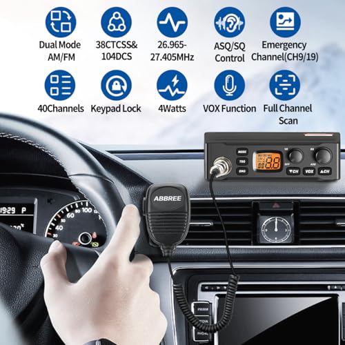 ABBREE CB Radio for Truckers Long Range AM FM Professional CB Radios,Compact Design,Instant Emergency Channel 9/19,Full 40 Channels,Handheld Mic,LCD Display,VOX (AR-M6) - Thumbnail 2