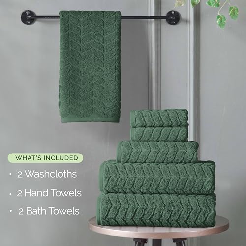 Image of Elegant Comfort Luxury 6-Piece 100% Turkish Cotton Jacquard Braided Textured Premium Hotel Quality Towel Set- Soft and Absorbent, Includes 2 Bath Towels, 2 Hand Towels and 2 Washcloths, Forest Green