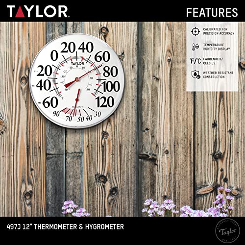 Taylor Precision Products Metal Wall Indoor Outdoor Thermometer And Hygrometer, 12 Inch #TOP1