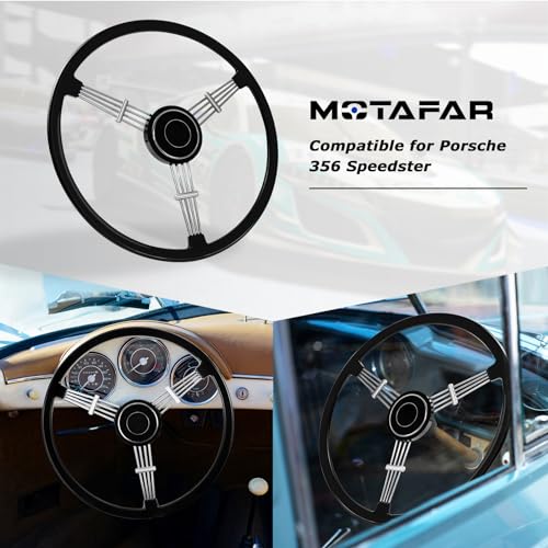MOTAFAR 15-1/2 Inch Steering Wheel Retro Classic Style with Black Banjo Design, Compatible For Porsche 356 Speedster(Baking Varnish-black) - Image 6