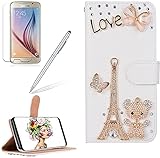Diamond Wallet Case for iPod Touch 7 / iPod Touch 6 / iPod Touch 5, Girlyard Bling 3D Glitter Rhinestone PU Leather Flip Cover with Card Holder Magnetic Kickstand Phone Case - Bear Tower, White #3