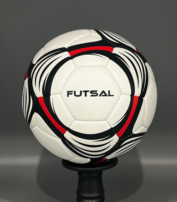 Futsal, Indoor Soccer Ball, Size 4, White with Red and Black Design, TPU and PU Material