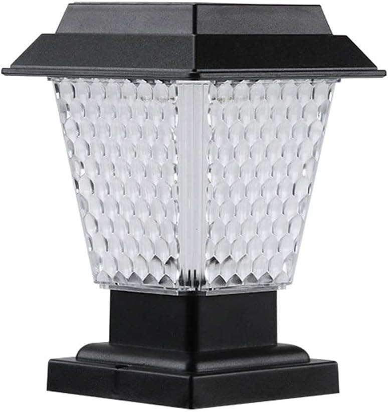 Solar Powered Outdoor Post Cap Light | Modern Black Pillar Lamp with Textured Clear Lampshade | Auto On/Off LED Pathway Gate Deck Light for Garden, Fence, Patio