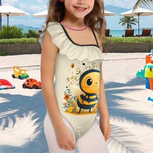 Image of Ladybug Swimsuits for Girls 5-14 One Piece Bathing Suit Kids One Ruffle Shoulder Beach Sport Swimwear