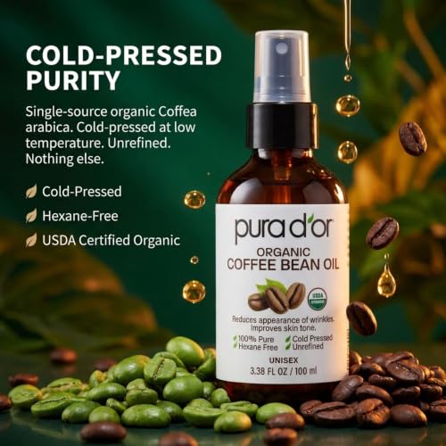 PURA D'OR ORGANIC Coffee Bean Oil Pure Cold-Pressed Moisturizer, 3.38oz | Radiant-Looking Skin, USDA Certified, Antioxidants, Rich Hydration, Face, Body, Hair, DIY Skin Care, Unrefined, Hexane-Free - image 3