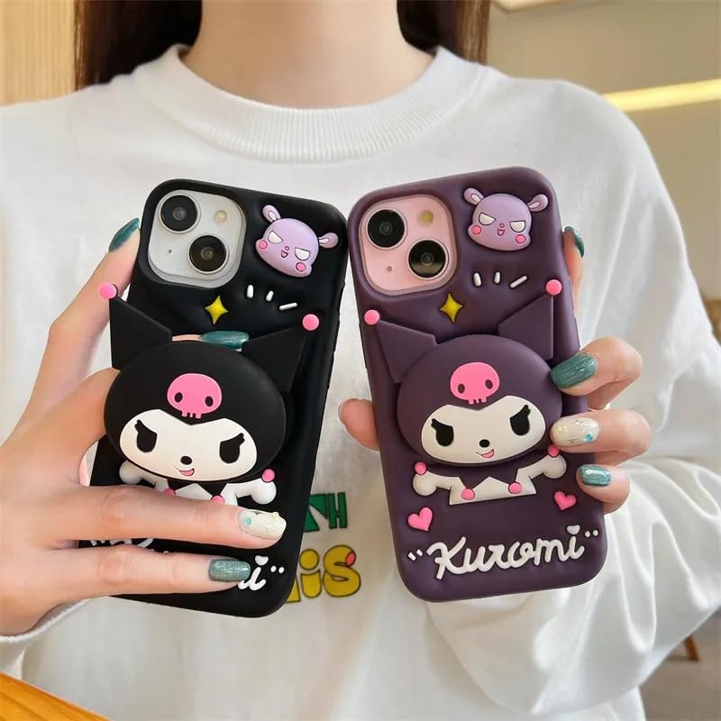 Image of Case Creation for iPhone 13 Pro Max 3D Cartoon Kuromi Kitty Case,Full Protective Sanrio Hello Kitty Pop Push Case with Holder Cute Soft Silicone Fashion Aesthetic Cover for Apple iPhone 13 Pro Max