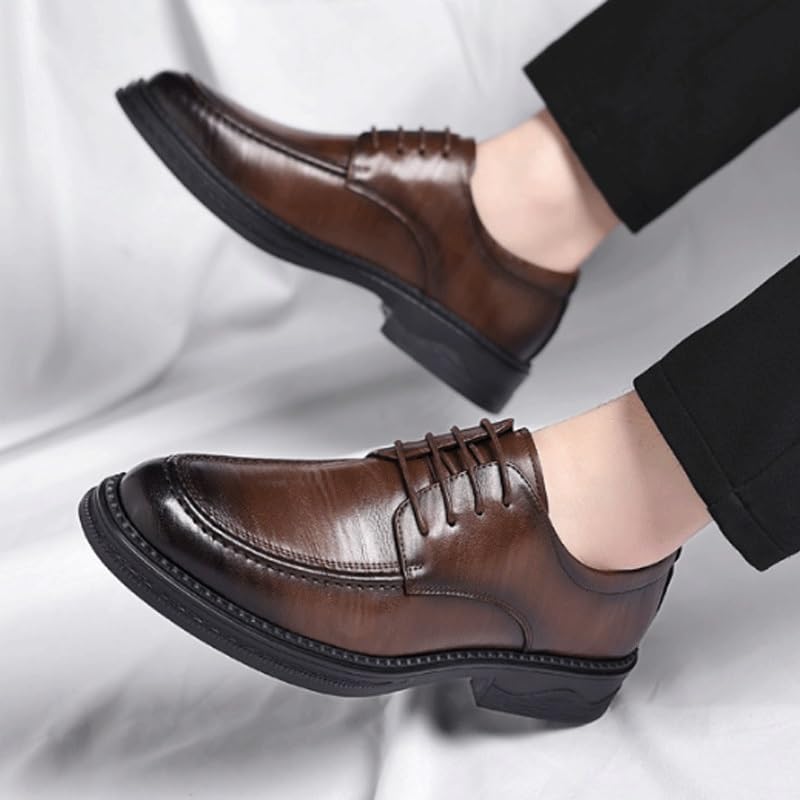 Men's Leather Platform Oxfords Work Office Business Height-Increasing Shoes Retro Round Toe Comfortable Lug Sole Non-Slip Lace-Up Dress Shoes2