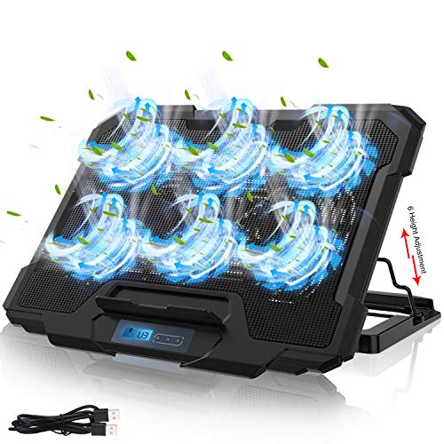 IVSO Laptop Cooling Pad, Laptop Cooler Pad (6 Quiet Led Fans), Dual USB Powered Gaming Laptop Cooling Stand for 15.6-17 Inch Laptop Computer, Wind Speed Adjustable, 5 Stand Height Adjustable, Black