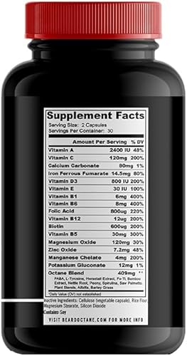 Miniatura 3 de Beard Octane Combustible para barba - Complejo vitamínico para el crecimiento del cabello de la barba con biotina, vitamina A, vitamina C -