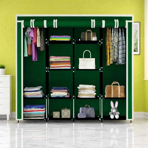 Image of 12 Shelves Fancy Layer Collapsible Green Wardrobe Portable Almirah Foldable Racks for Clothes Cupboard Cloth Plastic Frame Organizer (88370)